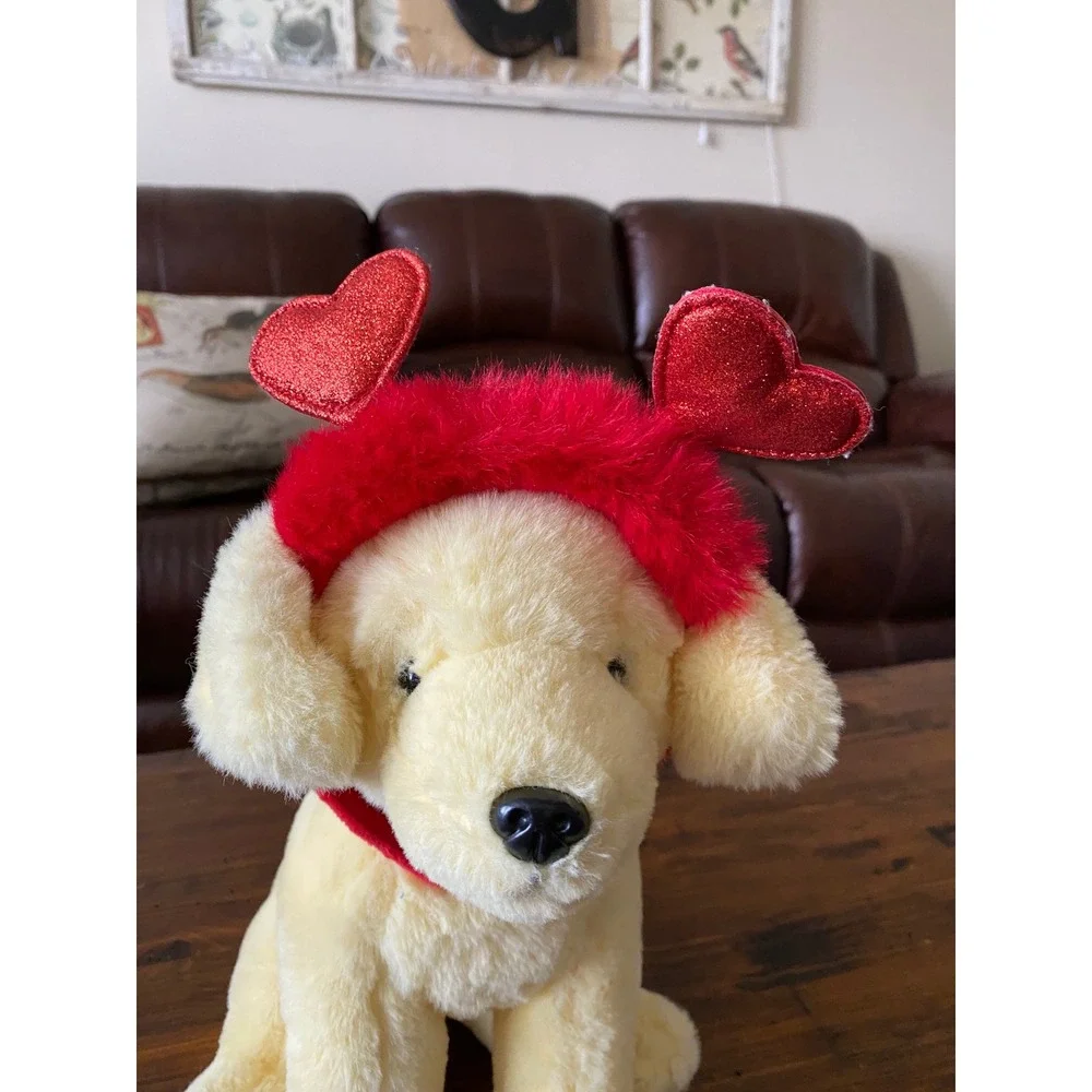 FAO Schwarz Valentine Golden Retriever Plush Dog‎ Red Heart Headband 59781A23290
